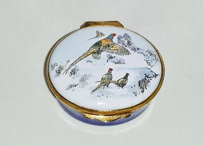 $25 • Buy Crummles English Enamels Trinket Box ~ Pheasants ~ Oval ~ Blue Base