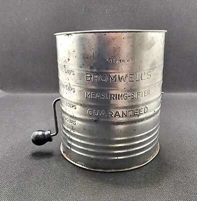 Vintage Bromwell’s Flour Sifter 5 Cup Metal Measuring Sift Wood Handle Made USA • $10