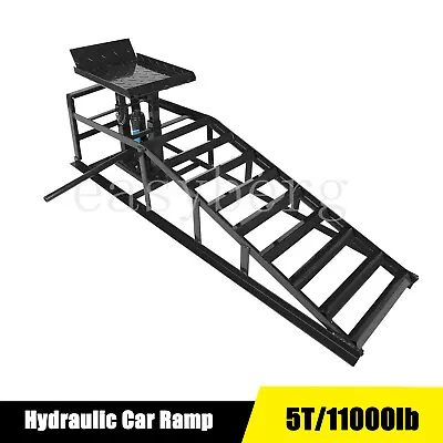 1pc 5T/11000lb Hydraulic Car Ramps Hydraulic Vertical Ramps Low Profile Black • $100.98