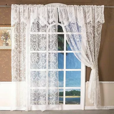 Lace Curtains Floral Net Curtain Ready Made Embroidered Window Blinds White • £17.99