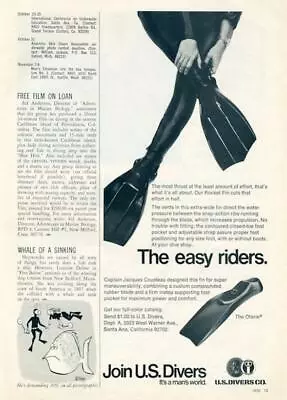 1970 U.S.Divers PRINT AD Scuba Divers Cousteau Designed Fin The Otarie • $9.99