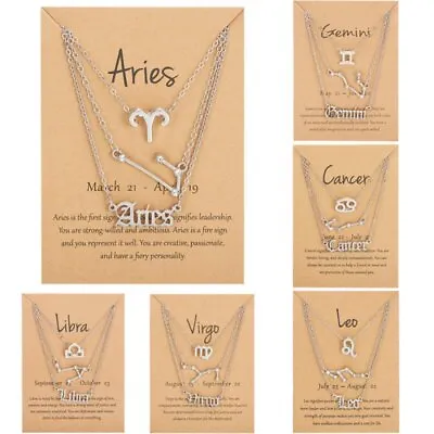 3pcs 12 Constellation Zodiac Sign Charm Pendant Necklace Chain Women Jewelry New • $2.28