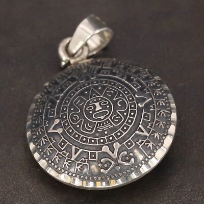 $2.99 • Buy VTG Sterling Silver - MEXICO Mayan Aztec Sun Calendar Necklace Pendant - 11.5g