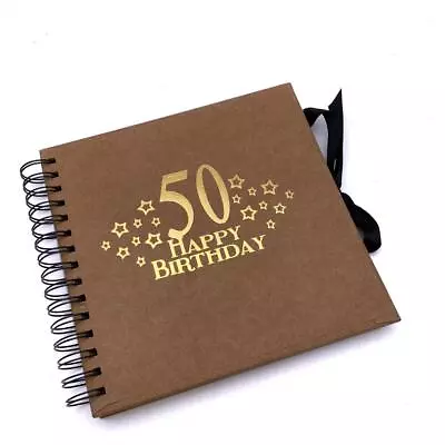 50th Birthday Brown Scrapbook Guest Book Or Photo Album With Gold Script • £14.99