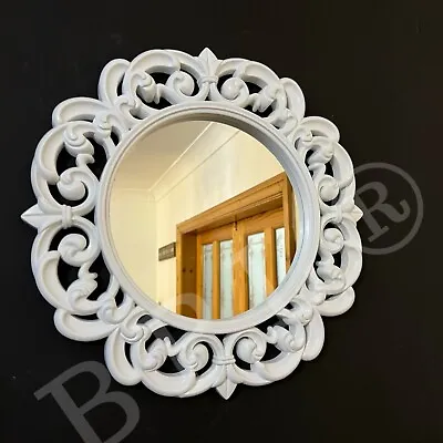 Vintage Ornate Round Mirror Rocco Style White Round Wall Mirror Filigree Mirror • £14.99