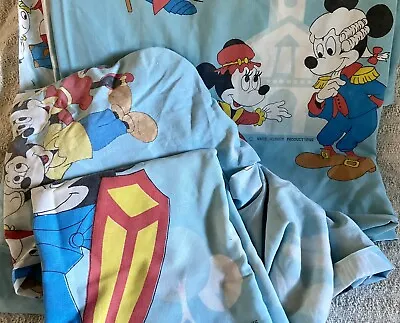 Vintage 70's Disney Mickey Minnie Mouse Donald Duck Goofy Twin Sheet SET • $24.99