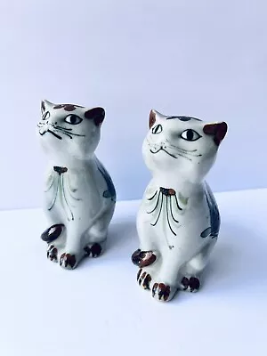 VTG Set Salt/pepper Mexican  Art Pottery Hand Painted Talavera Cats 5cm • $34.99