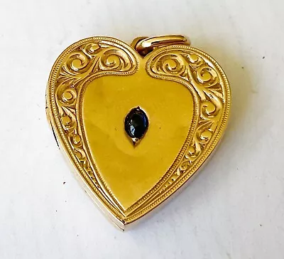 Antique Art Nouveau 14k Heart Shaped Locket With Blue Stone • $595