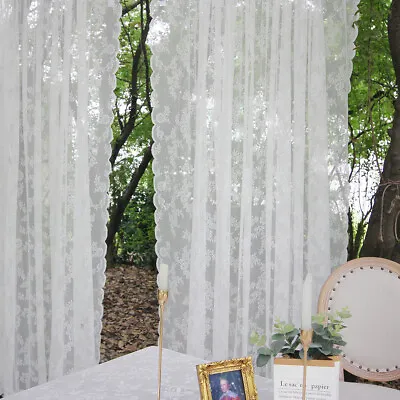 Voile Net Curtain Panels Sheer Slot Top Transparent Lace Floral Curtains Drapes • £9.19