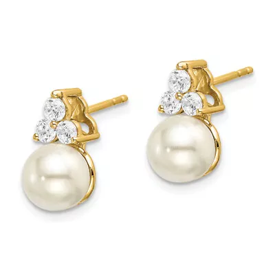 14K Yellow Gold Lab Grown Created Diamond Freshwater Cultured Pearl Stud ... • $587