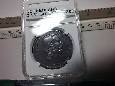 1866 Netherland 2 1/2 Gulden Silver Crown • $45