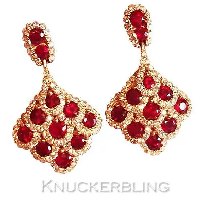 2.20ct Ruby And Diamond Drop Earrings For Pierced Ears Set In 18ct Rose Gold • £3100