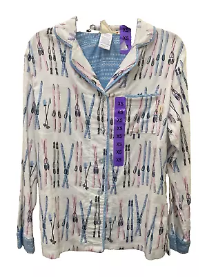 Munki Munki White Ski Flannel Pajama Top Button Up Pj Size XS New • $25.99