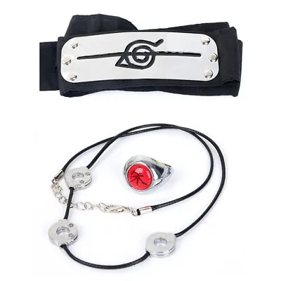 Naruto Akatsuki Uchiha Itachi Cosplay Costume Prop Ring Necklace Headband Set • $21.99