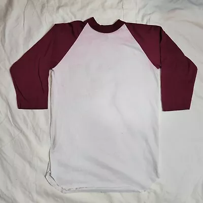 Vintage Baseball Style Shirt Small Miller Long Sleeve USA White Burgundy USED • $8.50