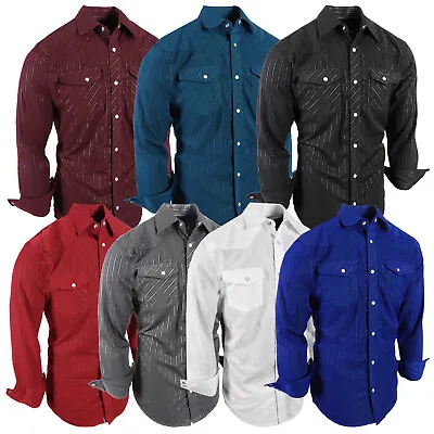 Mens Western Rodeo Shirt Color Match Stripe Pearl Snap Up Pockets Stretch Cowboy • $29.95