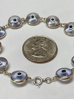 Vintage 14k White Gold Evil Eye Bracelet.   7 1/2 Inches   8 Grams • $350