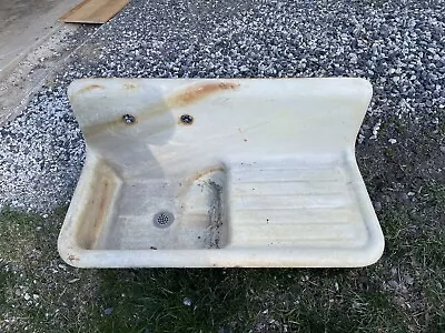 Antique Vintage White FARMHOUSE Cast  Iron Sink Rusty For Restoration Repurpose • $325
