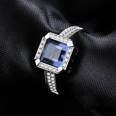 Natural 2.2Ct Iolite Blue Mystic Quartz Gemstone 925 Sterling Silver Women Ring • $48.83