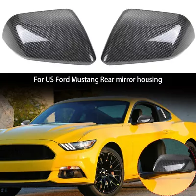 2X Carbon Fiber Rear View Mirror Cover Shell Housing Trim For Ford Mustang 2015+ • $31.99