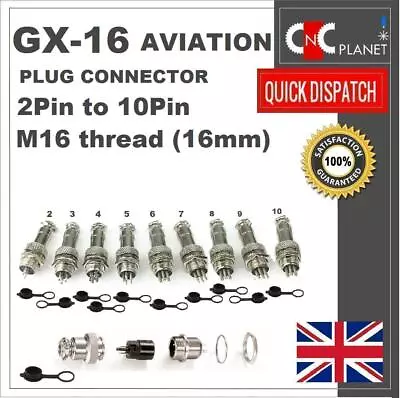 GX16 Aviation Cable Connector Plug 2 3 4 5 6  8 Pin Metal Male Female Panel 16mm • £3.39