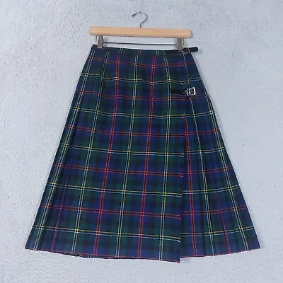 Mosbrook Skirt Womens Small? (Waist 26 ) Green 100% Wool Plaid Vintage Wrap Kilt • $44.99