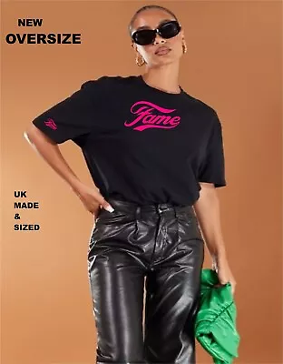 Fame Oversize Black T Crew Neck Fancy Dress Party  UK Made & Sizes XS TO 5X • £9.99