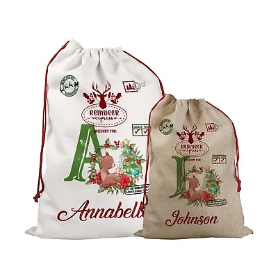Personalised Santa Sack Father Christmas Bag Stocking Presents Gift Cute Deer • £8.99