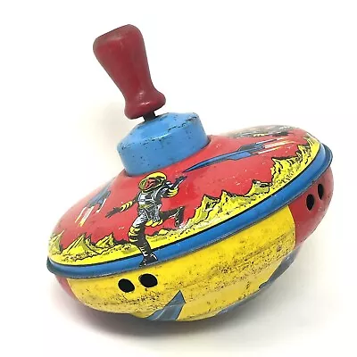 Buck Rogers Spinning Top Vintage Toy 50s 60s Metal & Wood Tin Colorful Ohio Art • $19.99