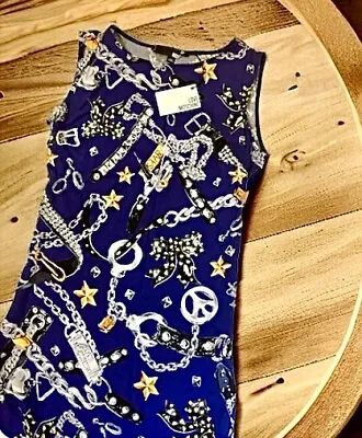 Love Moschino Women's Dress Vintage . Color Navy Size 42 Chain/Star Print. NWT. • $59.99