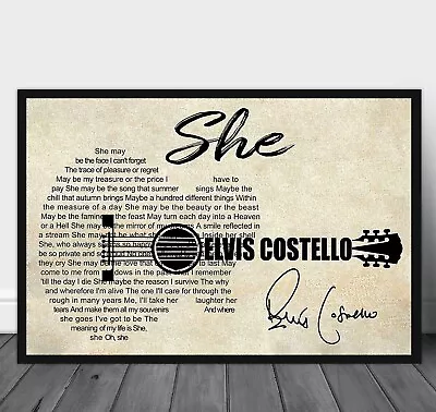 She - Elvis Costello Lyrics Song Vintage Poster Song Lyrics Art • $22.99