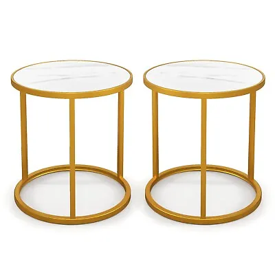 2PCS Marble Top Sofa Side Table Modern Round End Table Compact Coffee Table • £49.95