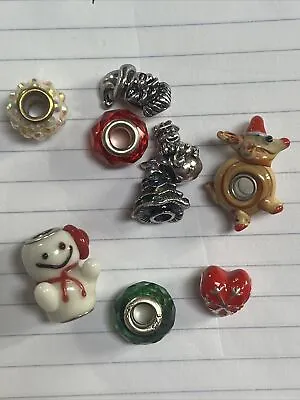 9  Slider Beads Some 925 Christmas Glass Murano Slider Bead Charms Lot • $30