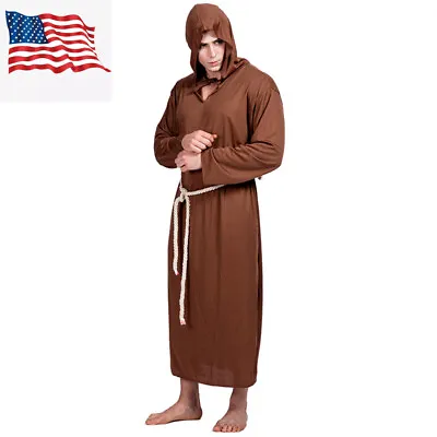 Medieval Renaissance Priest Monk Robe Hooded Halloween Cosplay Costume Robe Men • $17.99