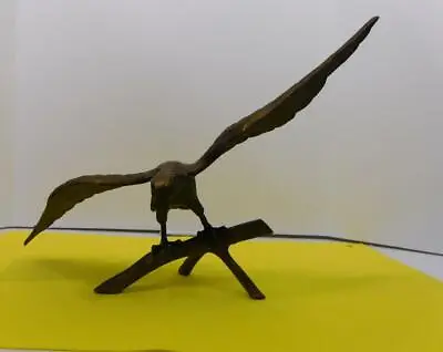 Vintage Large Brass Cast Metal Eagle On Branch Perch Statue 19  Wing Span • $74.99