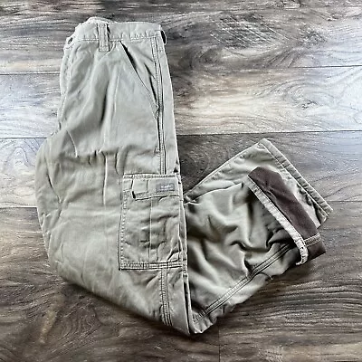 Wrangler Cargo Pants Mens 32x33 Khaki Beige Relaxed Fit Fleece Lined Stain • $13.97