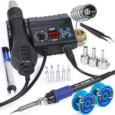 882d Soldering Iron Station 2in1 Smd Hot Air Rework Station With 2 Spools Of Sol • $74.20