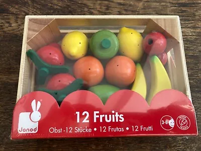 £9.99 • Buy 12 Fruits Crate Janod Wooden Kitchen Pretend Toys