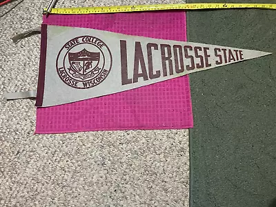 Vintage LA CROSSE STATE COLLEGE Pennant BANNER Flag - University Of Wisconsin • $25.69