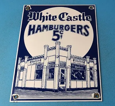 Vintage White Castle Porcelain Fast Food Burgers Restaurant Drive Thru Gas Sign • $142.37