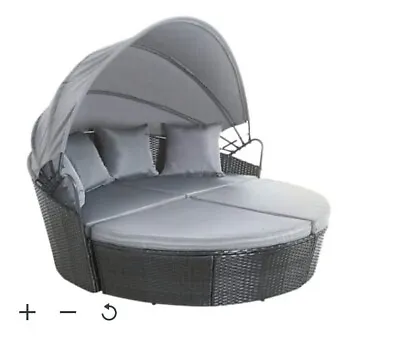 Black And Grey Bali Day Bed Outdoor Garden Furniture Set With Foldable Canopy • £449.99