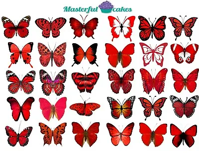 30 X Red Butterflies Edible Cup Cake Toppers In Rice Paper Or Icing    • £3.45