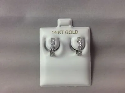 14K White Real Gold Zirconia Huggie Hoop Girl Woman Man Kids Cz Earrings • $110.99