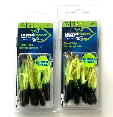 2 Packs Tube Baits South Bend Ultra Fight Tinsel Tube 1.5  Black Chartreuse 10ct • $6.94