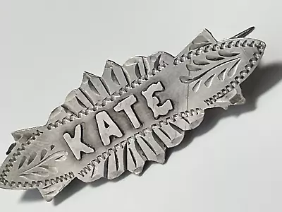 Antique Victorian Vintage Unique Solid Sterling Silver 'KATE' Name Brooch Pin • £24.99