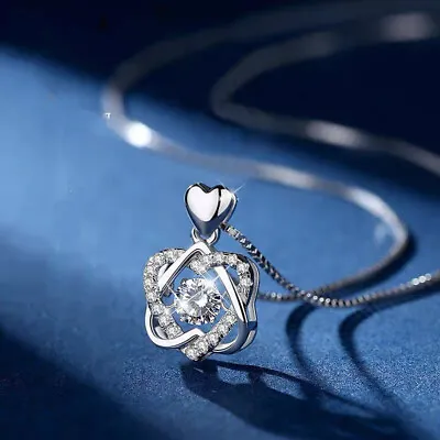 £3.79 • Buy Heart Twisted Crystal Pendant 925 Sterling Silver Necklace Womens Jewellery Gift