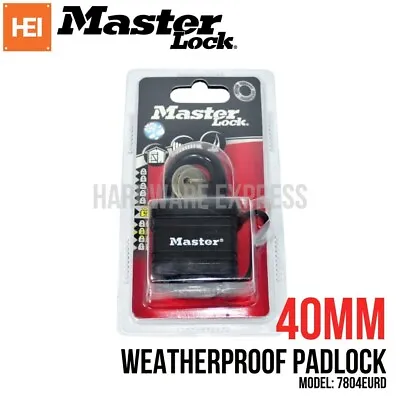 Master Lock 7804EURD Laminated Padlock With Key And Thermoplastic Cover Black • £9.95