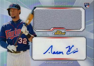 2013 Finest Rookie Jumbo Relic Autographs Refractors Aaron Hicks Auto Jersey • $10