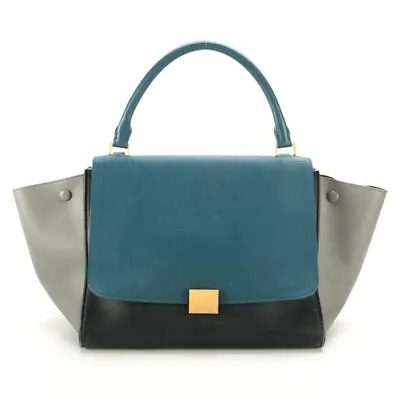 Céline Blue Black And Gray Trapeze In Smooth Calfskin Purse • $450