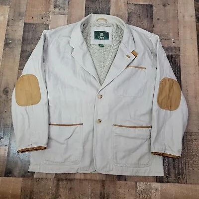 Vtg Orvis Zambezi Twill Safari Jacket Coat Blazer Ivory Leather Elbow Patches L • $59.95